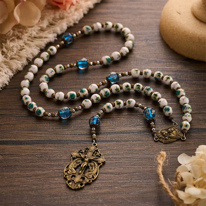 Solacebeads Orchid Ceramic &amp; Lampwork Floral Rosary With Holy Family &amp; Crucifix: Blossoms Of Faith - image 10