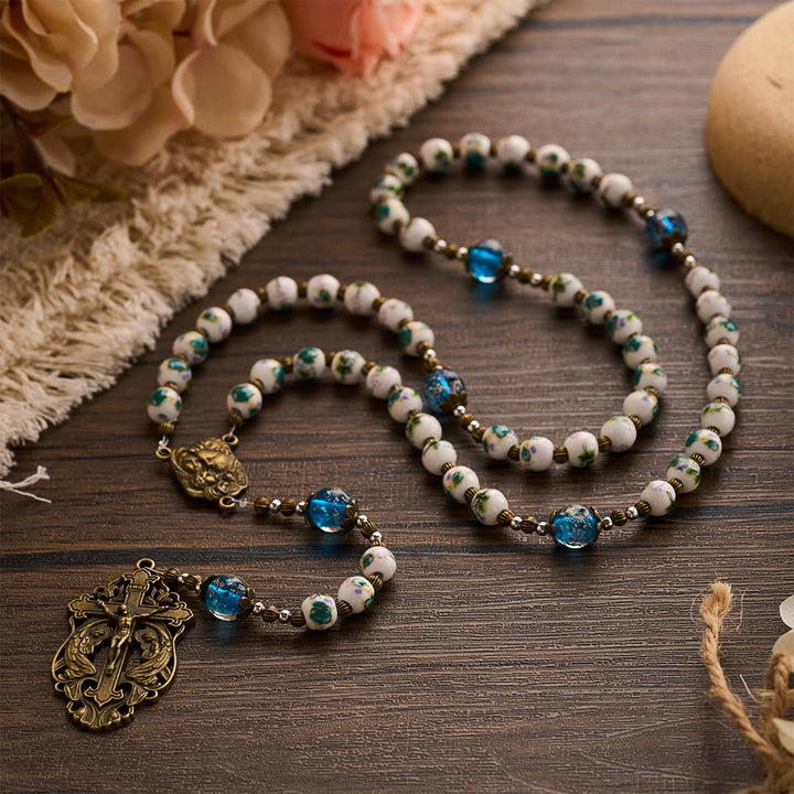 Solacebeads Orchid Ceramic &amp; Lampwork Floral Rosary With Holy Family &amp; Crucifix: Blossoms Of Faith - image 6