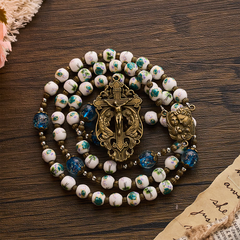 Solacebeads Orchid Ceramic &amp; Lampwork Floral Rosary With Holy Family &amp; Crucifix: Blossoms Of Faith - image 7