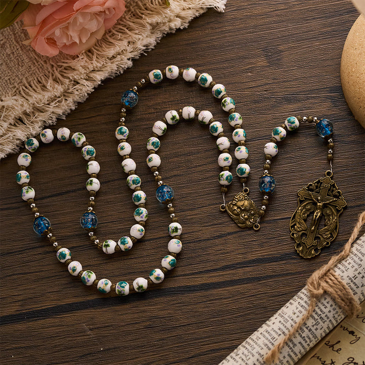 Solacebeads Orchid Ceramic &amp; Lampwork Floral Rosary With Holy Family &amp; Crucifix: Blossoms Of Faith - image 4
