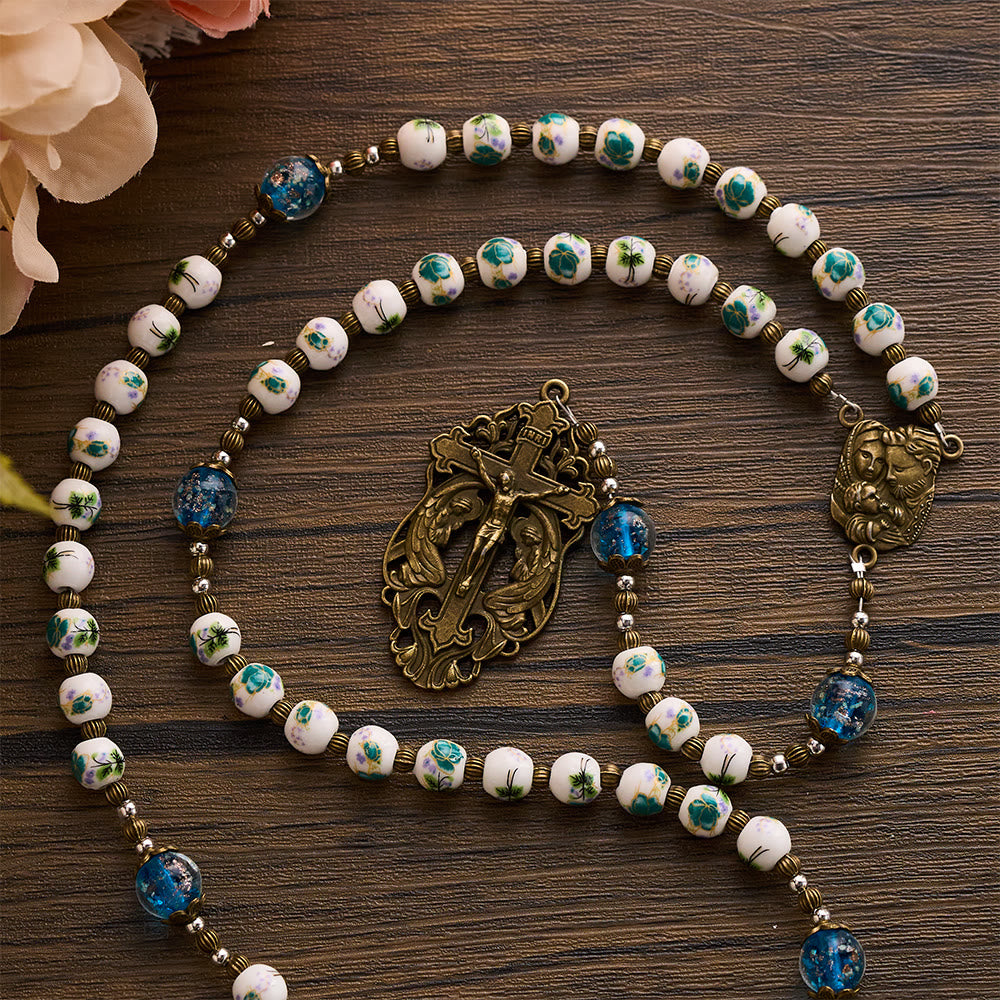 Solacebeads Orchid Ceramic &amp; Lampwork Floral Rosary With Holy Family &amp; Crucifix: Blossoms Of Faith - image 9