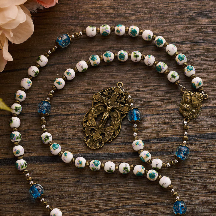 Solacebeads Orchid Ceramic &amp; Lampwork Floral Rosary With Holy Family &amp; Crucifix: Blossoms Of Faith - image 9