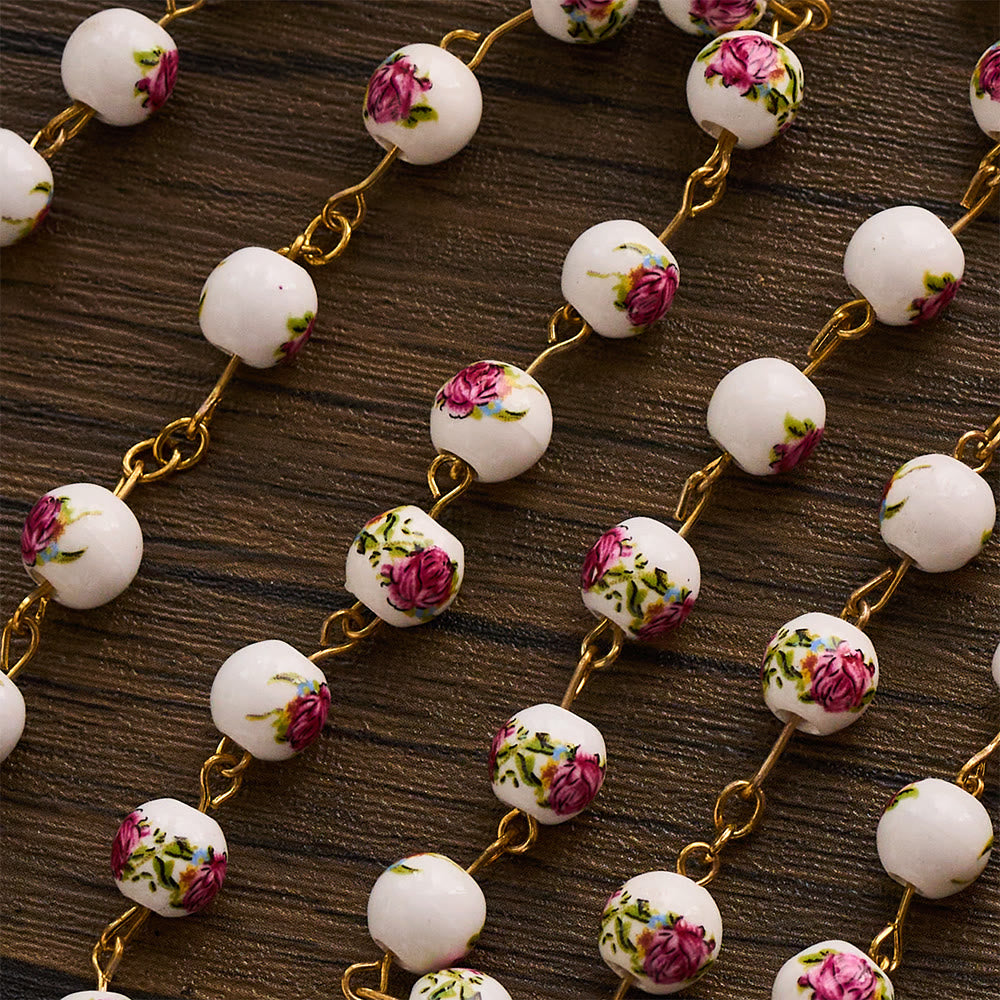 SolaceBeads Handcrafted Floral Ceramic Rosary: Where Purple Petals Meet Grace - image 4