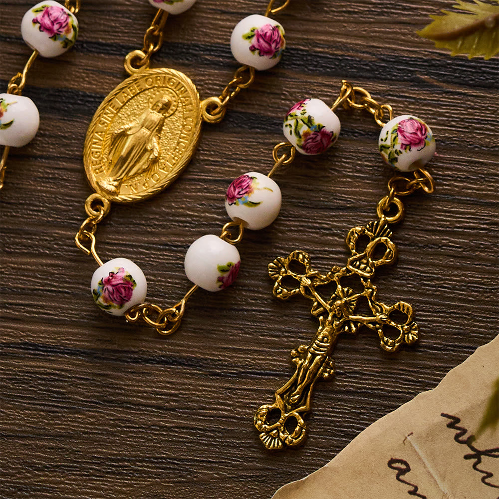 SolaceBeads Handcrafted Floral Ceramic Rosary: Where Purple Petals Meet Grace - image 5