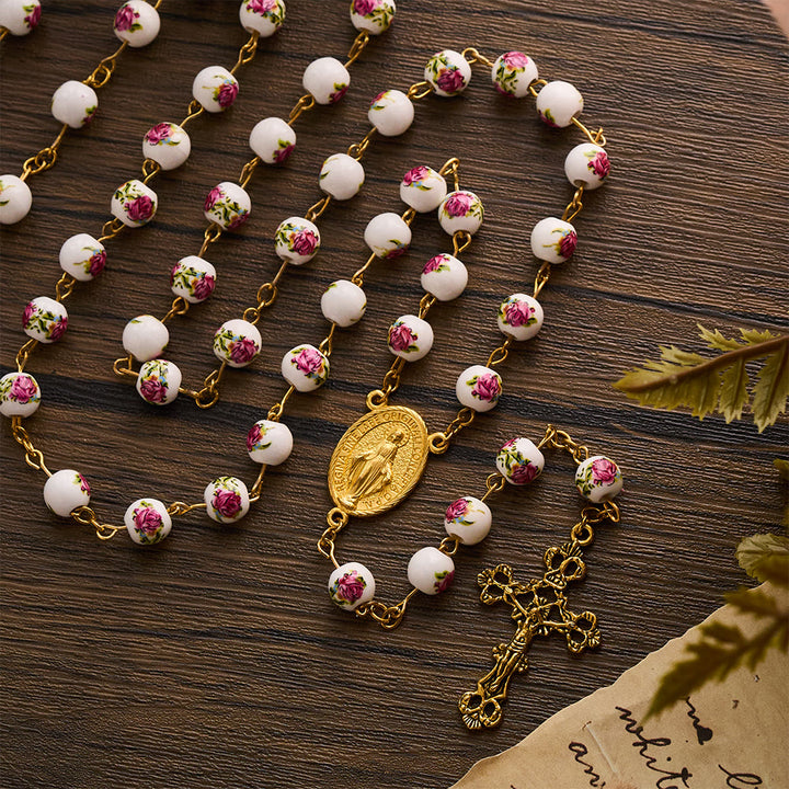 SolaceBeads Handcrafted Floral Ceramic Rosary: Where Purple Petals Meet Grace - Purple &amp; Flowers - image 0