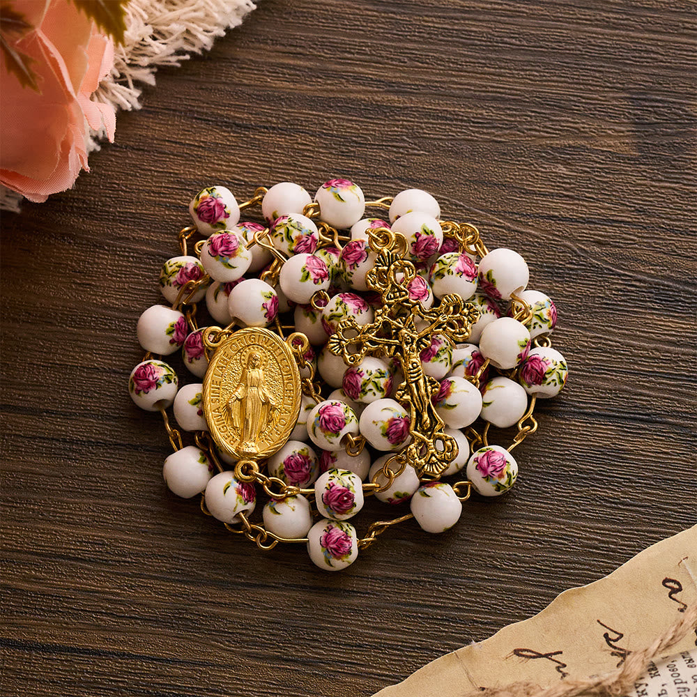 SolaceBeads Handcrafted Floral Ceramic Rosary: Where Purple Petals Meet Grace - image 6