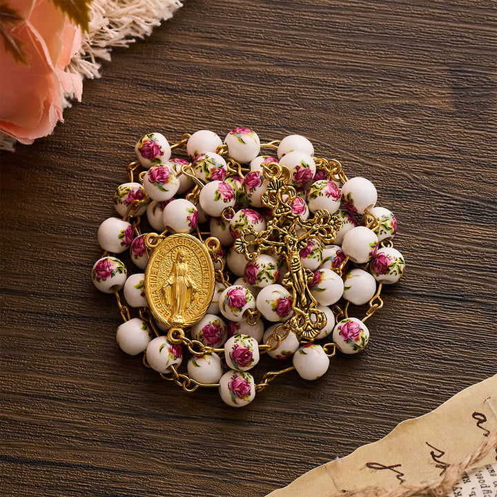 SolaceBeads Handcrafted Floral Ceramic Rosary: Where Purple Petals Meet Grace - image 6