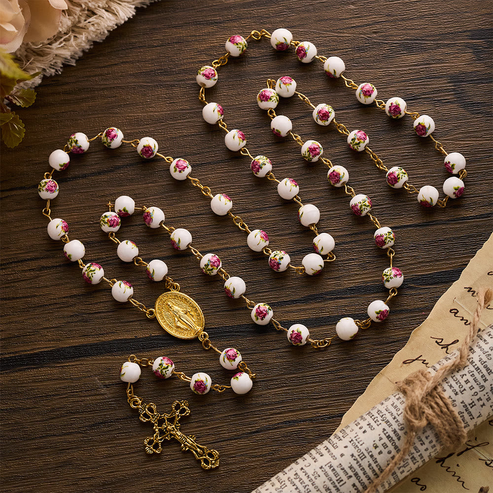 SolaceBeads Handcrafted Floral Ceramic Rosary: Where Purple Petals Meet Grace - image 2