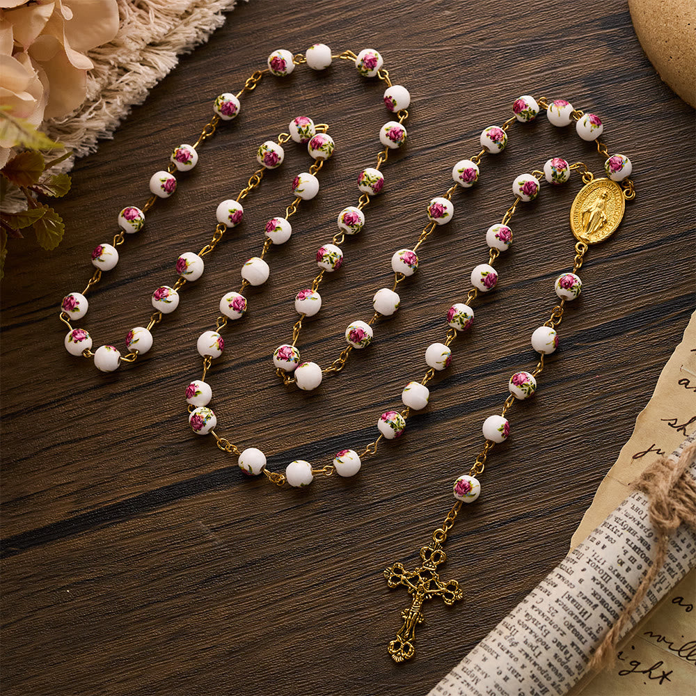 SolaceBeads Handcrafted Floral Ceramic Rosary: Where Purple Petals Meet Grace - image 8