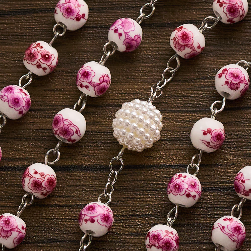 SolaceBeads Pink Peach Floral Rosary With Miraculous Medal &amp; Pink Crucifix: Grace in Every Blossom - image 4