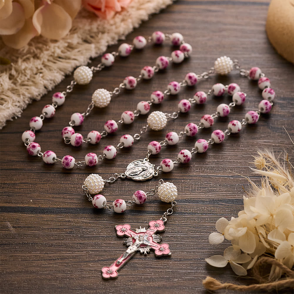 SolaceBeads Pink Peach Floral Rosary With Miraculous Medal &amp; Pink Crucifix: Grace in Every Blossom - image 8