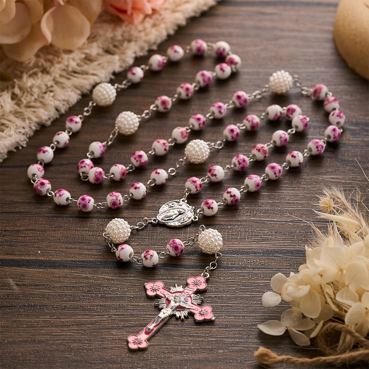 SolaceBeads Pink Peach Floral Rosary With Miraculous Medal &amp; Pink Crucifix: Grace in Every Blossom - image 8