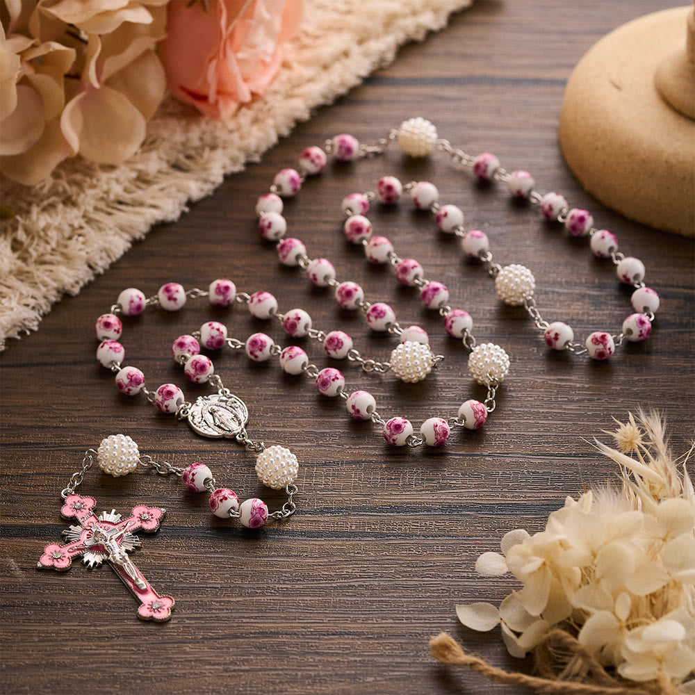 SolaceBeads Pink Peach Floral Rosary With Miraculous Medal &amp; Pink Crucifix: Grace in Every Blossom - image 6