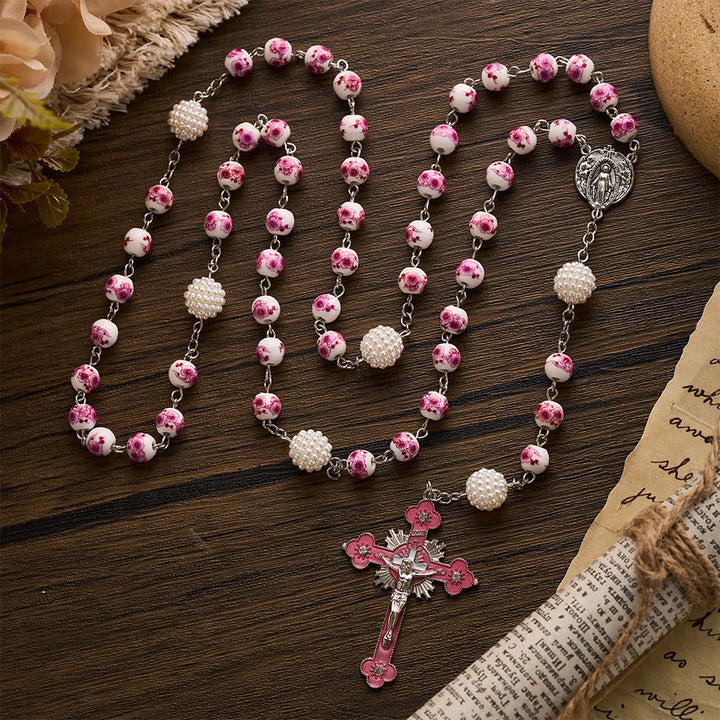 SolaceBeads Pink Peach Floral Rosary With Miraculous Medal &amp; Pink Crucifix: Grace in Every Blossom - image 7