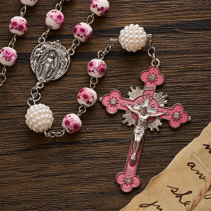 SolaceBeads Pink Peach Floral Rosary With Miraculous Medal &amp; Pink Crucifix: Grace in Every Blossom - image 3