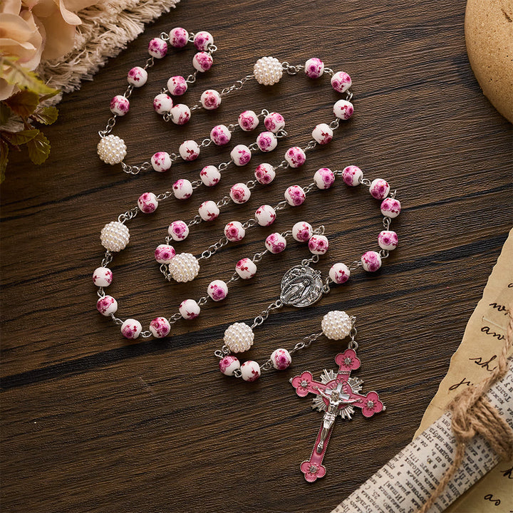 SolaceBeads Pink Peach Floral Rosary With Miraculous Medal &amp; Pink Crucifix: Grace in Every Blossom - image 2