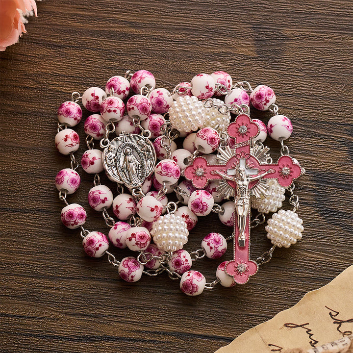 SolaceBeads Pink Peach Floral Rosary With Miraculous Medal &amp; Pink Crucifix: Grace in Every Blossom - image 5