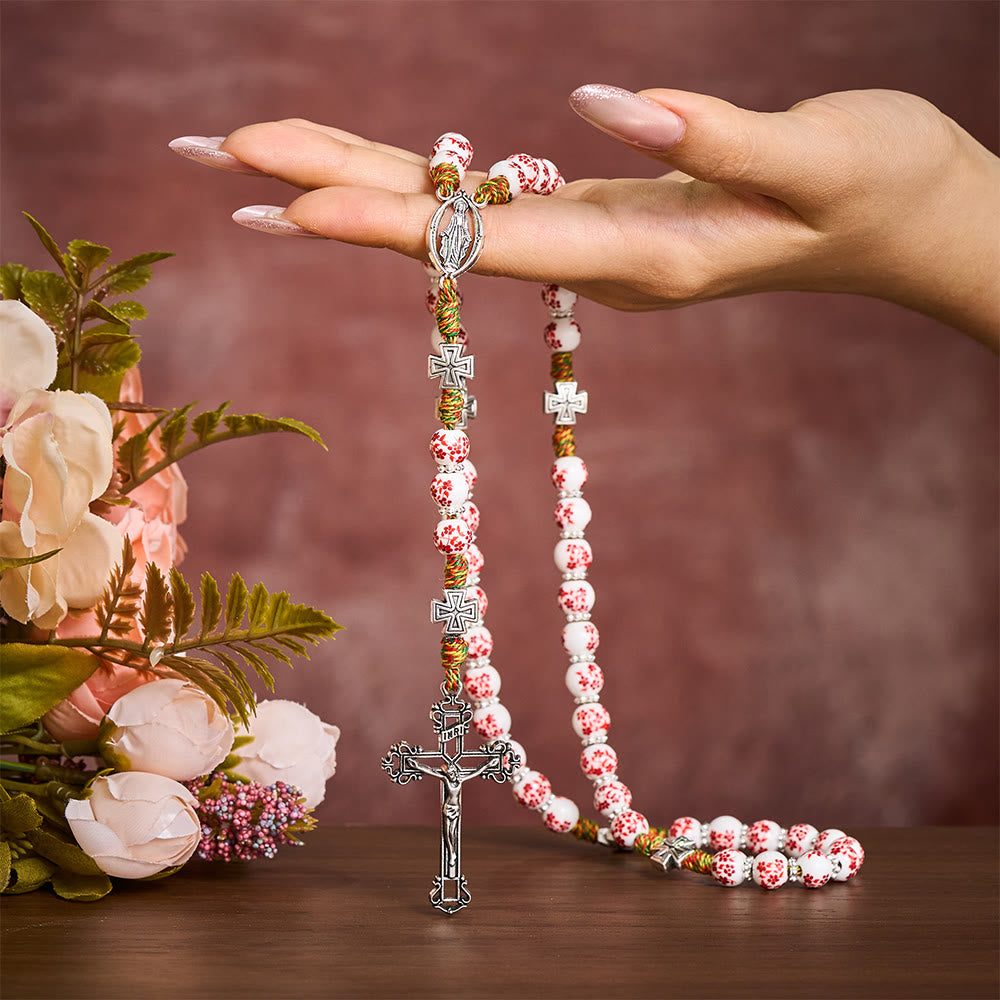 Solacebeads Red Floral Devotion Rosary: Timeless Sacred Grace - With Cross &amp; Floral Ceramic Beads - image 1