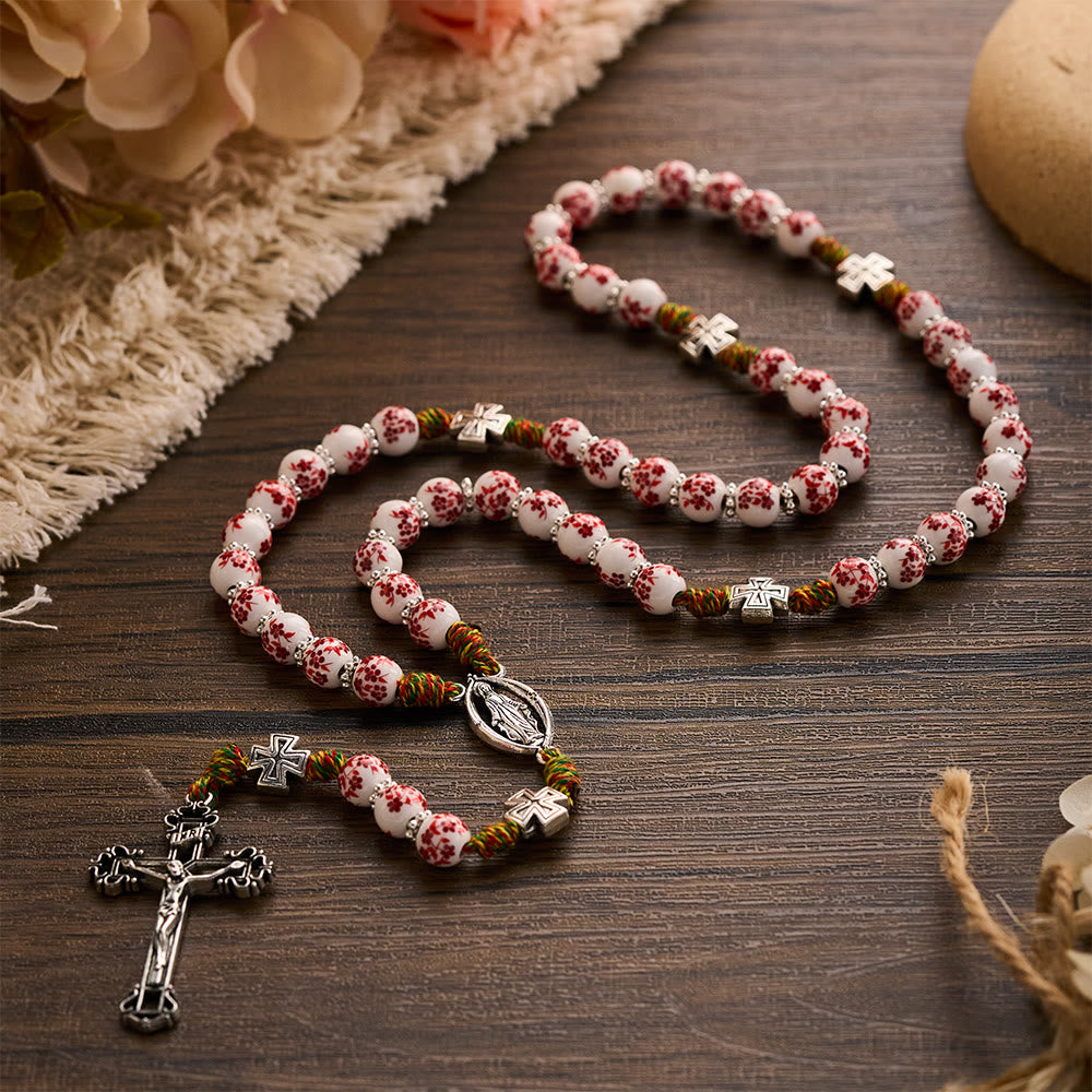 Solacebeads Red Floral Devotion Rosary: Timeless Sacred Grace - With Cross &amp; Floral Ceramic Beads - image 6