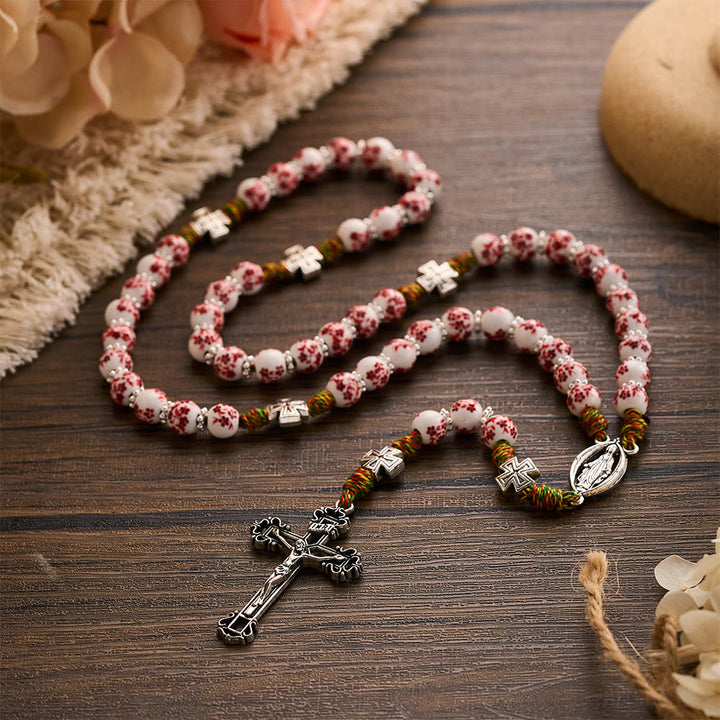 Solacebeads Red Floral Devotion Rosary: Timeless Sacred Grace - With Cross &amp; Floral Ceramic Beads - image 5