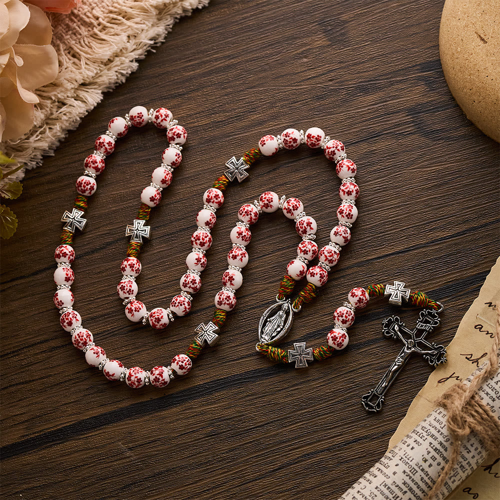 Solacebeads Red Floral Devotion Rosary: Timeless Sacred Grace - With Cross &amp; Floral Ceramic Beads - image 7