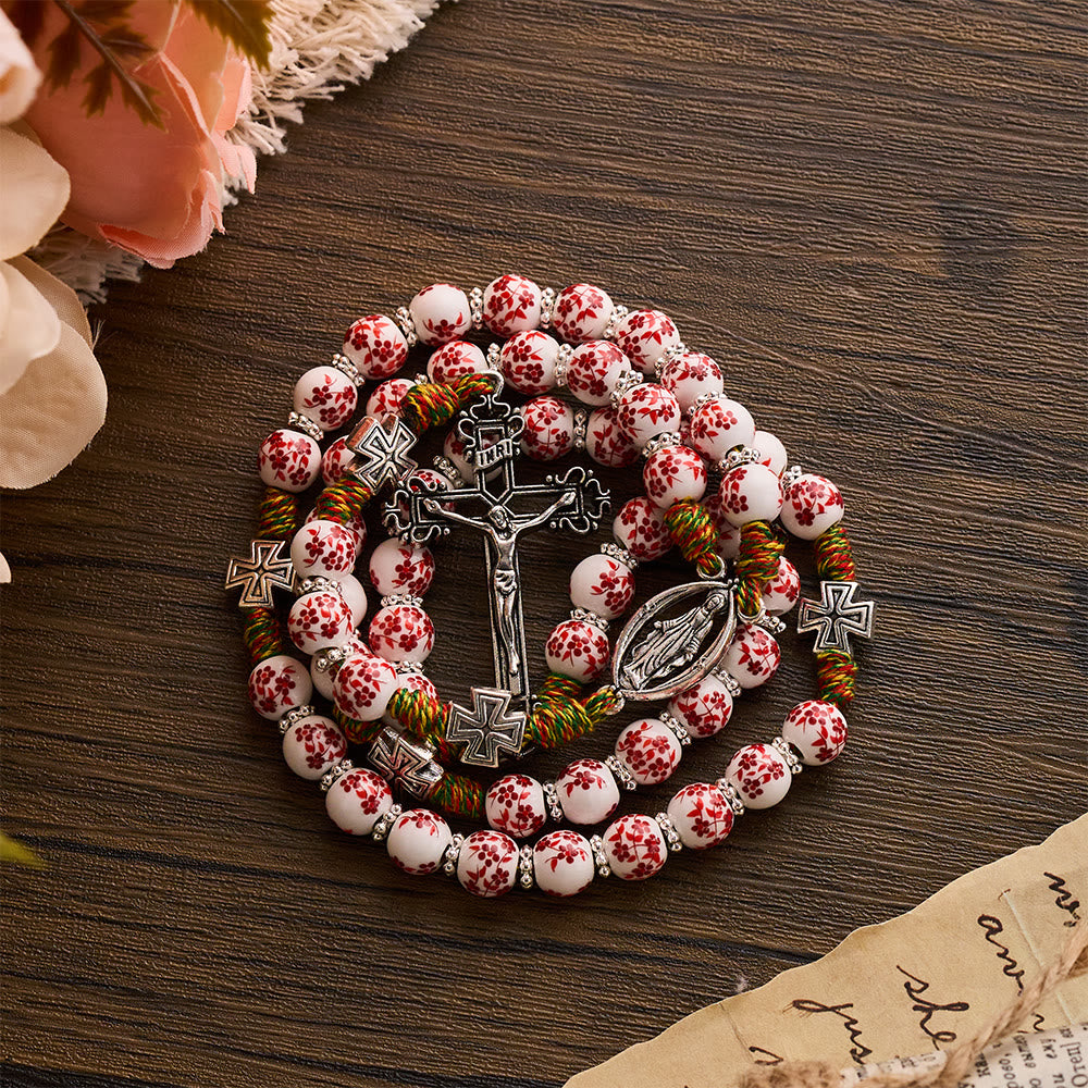 Solacebeads Red Floral Devotion Rosary: Timeless Sacred Grace - With Cross &amp; Floral Ceramic Beads - image 4