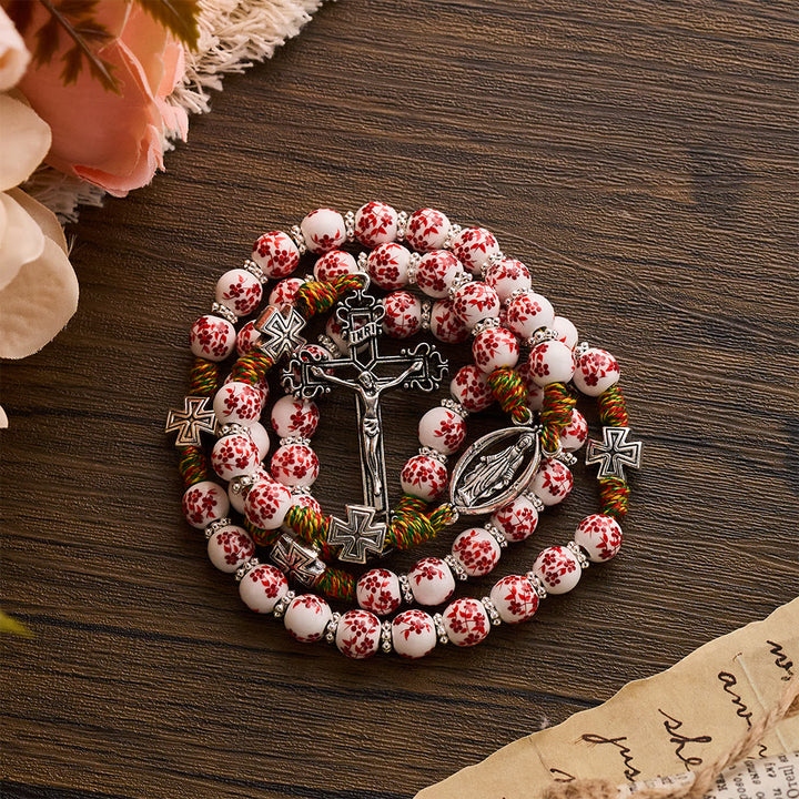 Solacebeads Red Floral Devotion Rosary: Timeless Sacred Grace - With Cross &amp; Floral Ceramic Beads - image 4
