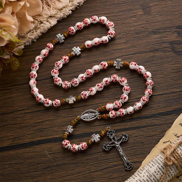 Solacebeads Red Floral Devotion Rosary: Timeless Sacred Grace - With Cross &amp; Floral Ceramic Beads - image 9