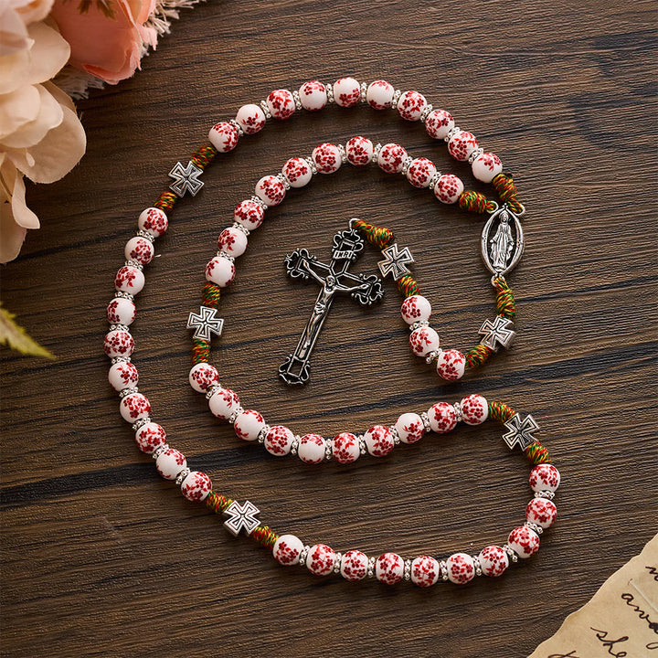 Solacebeads Red Floral Devotion Rosary: Timeless Sacred Grace - With Cross &amp; Floral Ceramic Beads - image 8