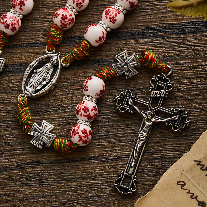Solacebeads Red Floral Devotion Rosary: Timeless Sacred Grace - With Cross &amp; Floral Ceramic Beads - image 2