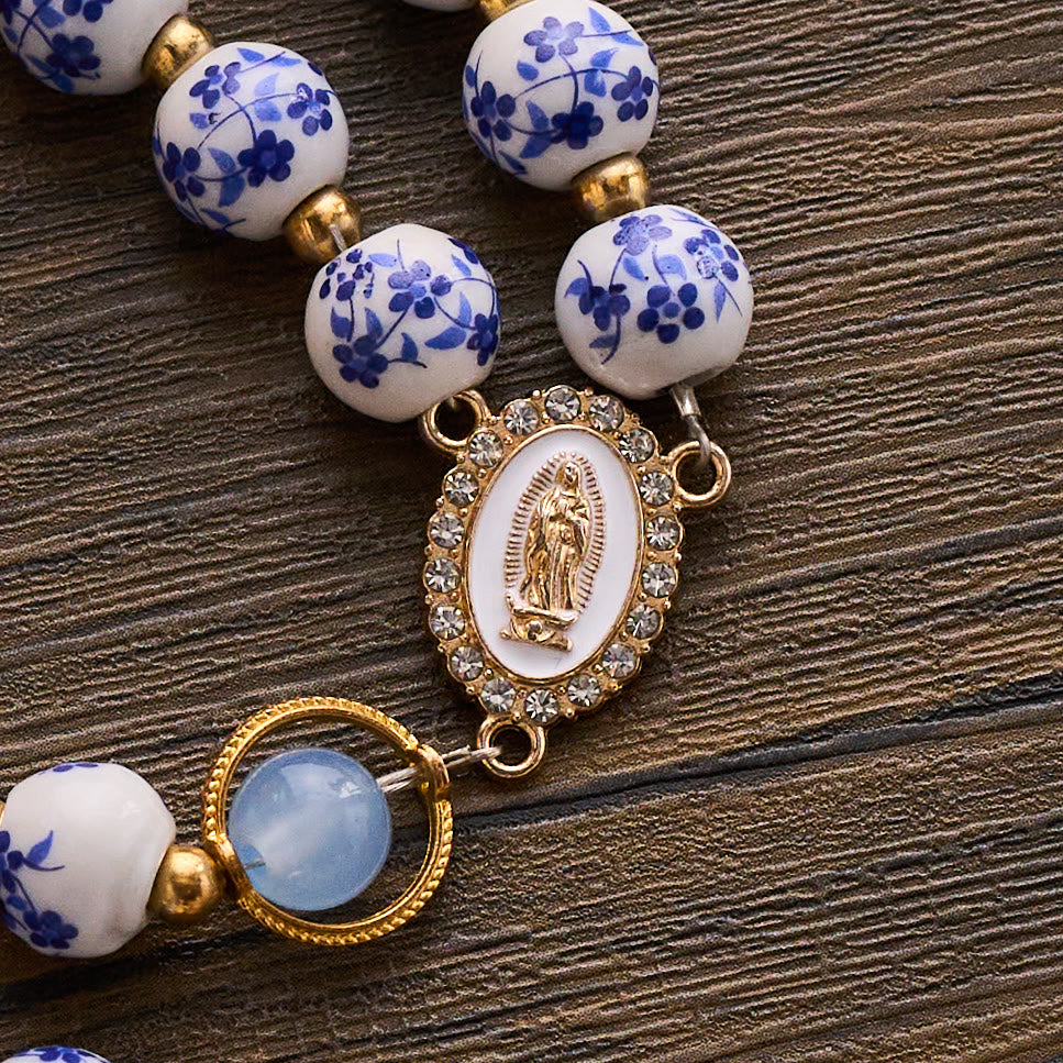 SolaceBeads Handcrafted Blue Floral Ceramic Rosary: A Tapestry of Grace in life - image 5