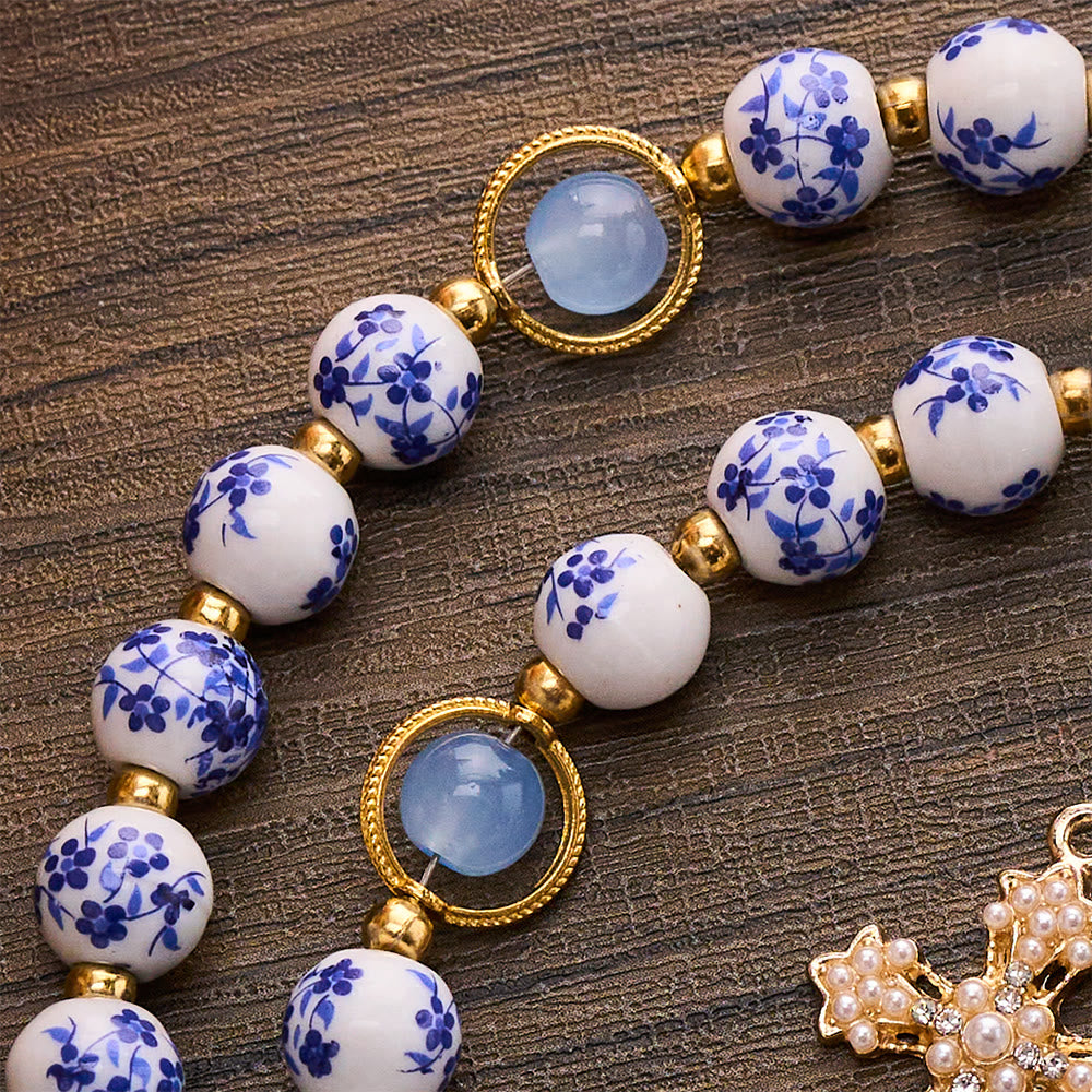 SolaceBeads Handcrafted Blue Floral Ceramic Rosary: A Tapestry of Grace in life - image 4