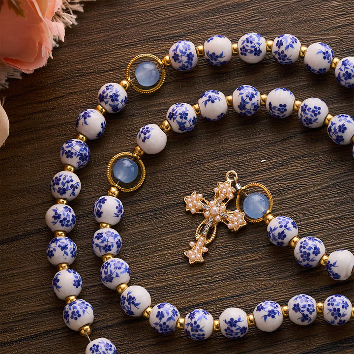 SolaceBeads Handcrafted Blue Floral Ceramic Rosary: A Tapestry of Grace in life - image 7