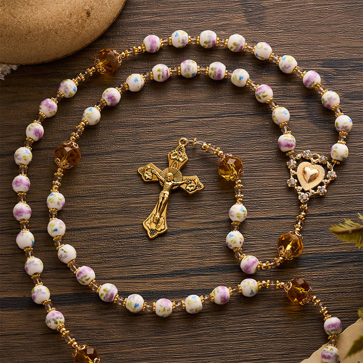 SolaceBeads Lavender Floral With Golden Sacred Heart &amp; Crucifix Rosary: Faith in Every Bead - image 6