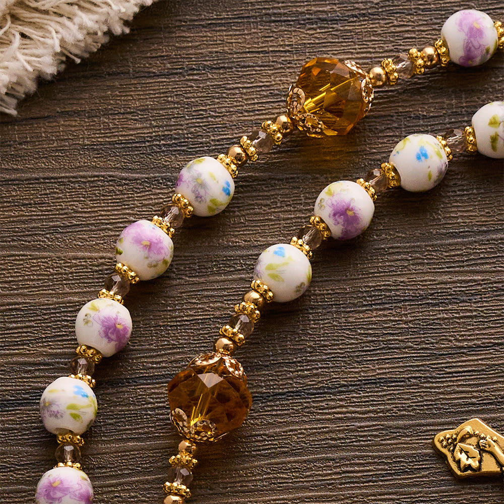 SolaceBeads Lavender Floral With Golden Sacred Heart &amp; Crucifix Rosary: Faith in Every Bead - image 2