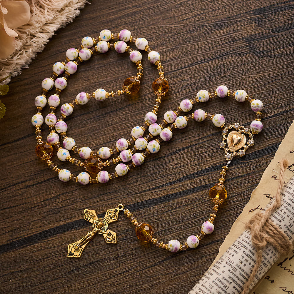 SolaceBeads Lavender Floral With Golden Sacred Heart &amp; Crucifix Rosary: Faith in Every Bead - image 7