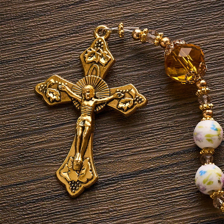 SolaceBeads Lavender Floral With Golden Sacred Heart &amp; Crucifix Rosary: Faith in Every Bead - image 4