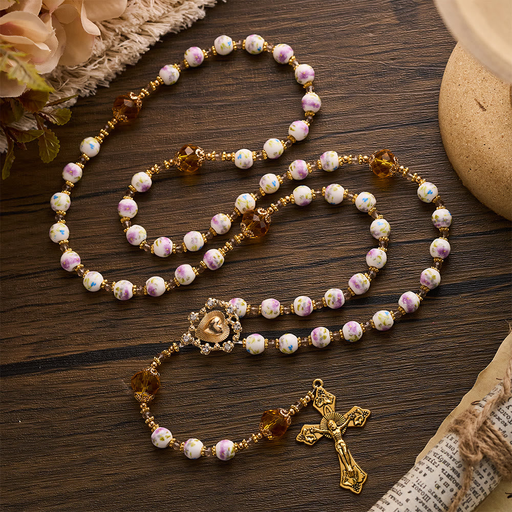 SolaceBeads Lavender Floral With Golden Sacred Heart &amp; Crucifix Rosary: Faith in Every Bead - image 11