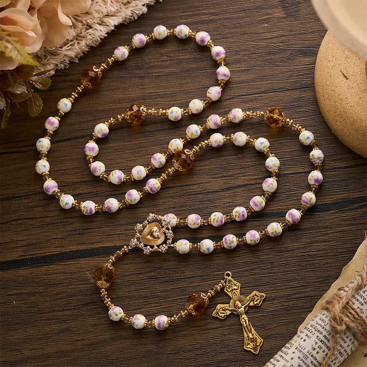 SolaceBeads Lavender Floral With Golden Sacred Heart &amp; Crucifix Rosary: Faith in Every Bead - image 11
