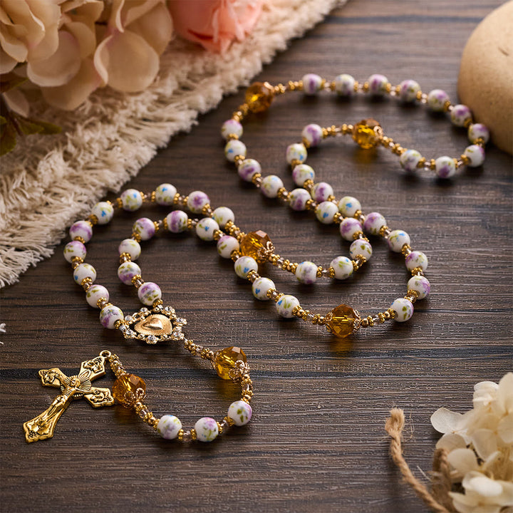 SolaceBeads Lavender Floral With Golden Sacred Heart &amp; Crucifix Rosary: Faith in Every Bead - image 10