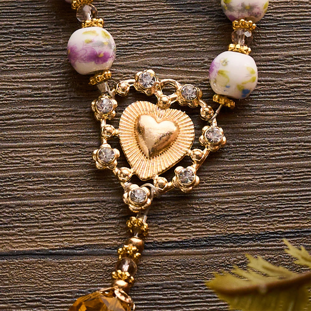 SolaceBeads Lavender Floral With Golden Sacred Heart &amp; Crucifix Rosary: Faith in Every Bead - image 3