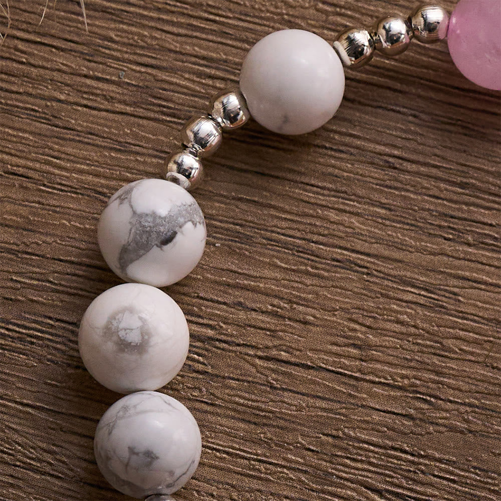 SolaceBeads Divine Cross &amp; Marian Charm Bracelet: Rose Quartz &amp; White Turquoise Devotion - image 3