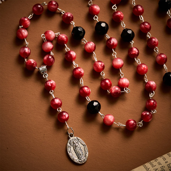 SolaceBeads Burgundy &amp; Black Seven Sorrows Rosary Chaplet With Miraculous Medal: Sorrowful Devotion - image 4
