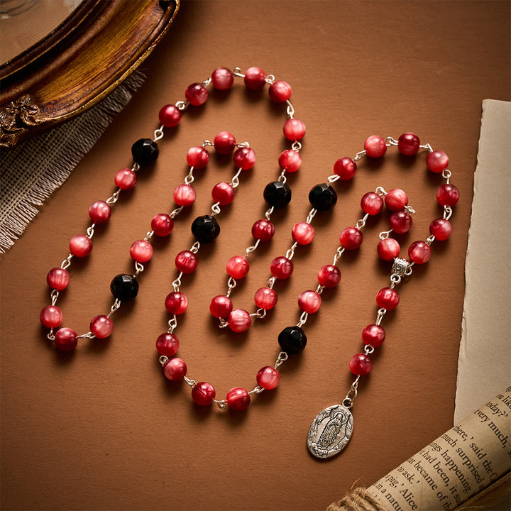 SolaceBeads Burgundy &amp; Black Seven Sorrows Rosary Chaplet With Miraculous Medal: Sorrowful Devotion - image 7
