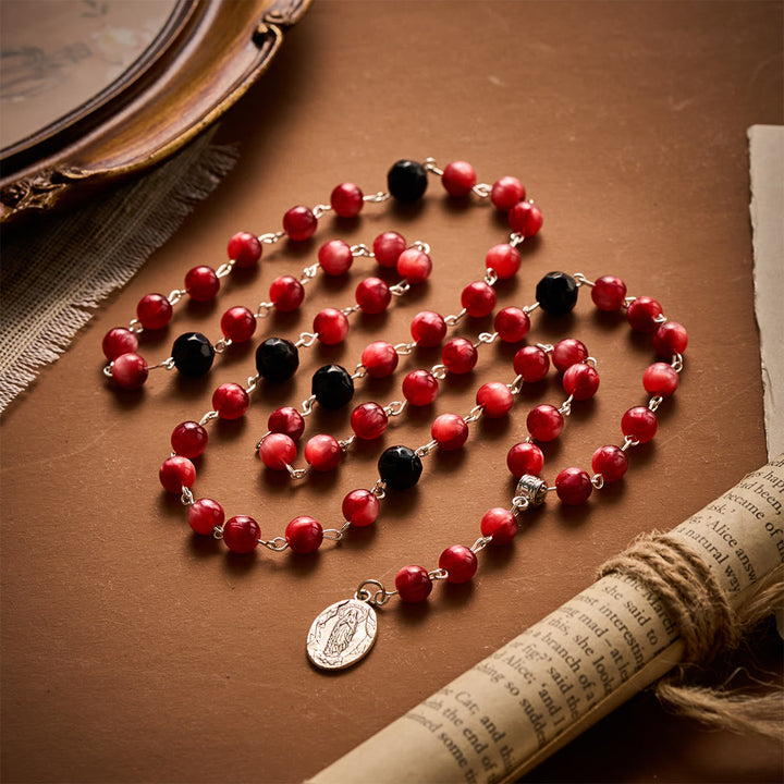 SolaceBeads Burgundy &amp; Black Seven Sorrows Rosary Chaplet With Miraculous Medal: Sorrowful Devotion - image 6
