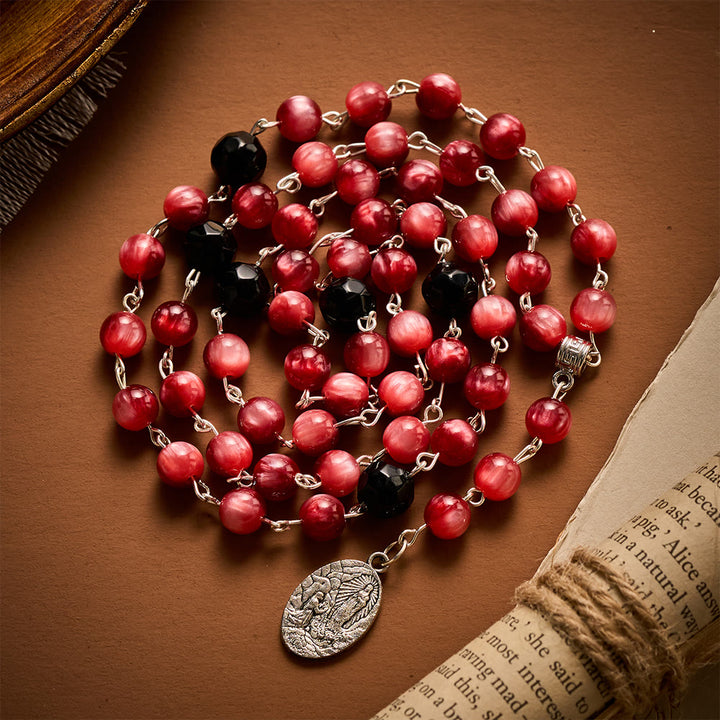 SolaceBeads Burgundy &amp; Black Seven Sorrows Rosary Chaplet With Miraculous Medal: Sorrowful Devotion - image 5