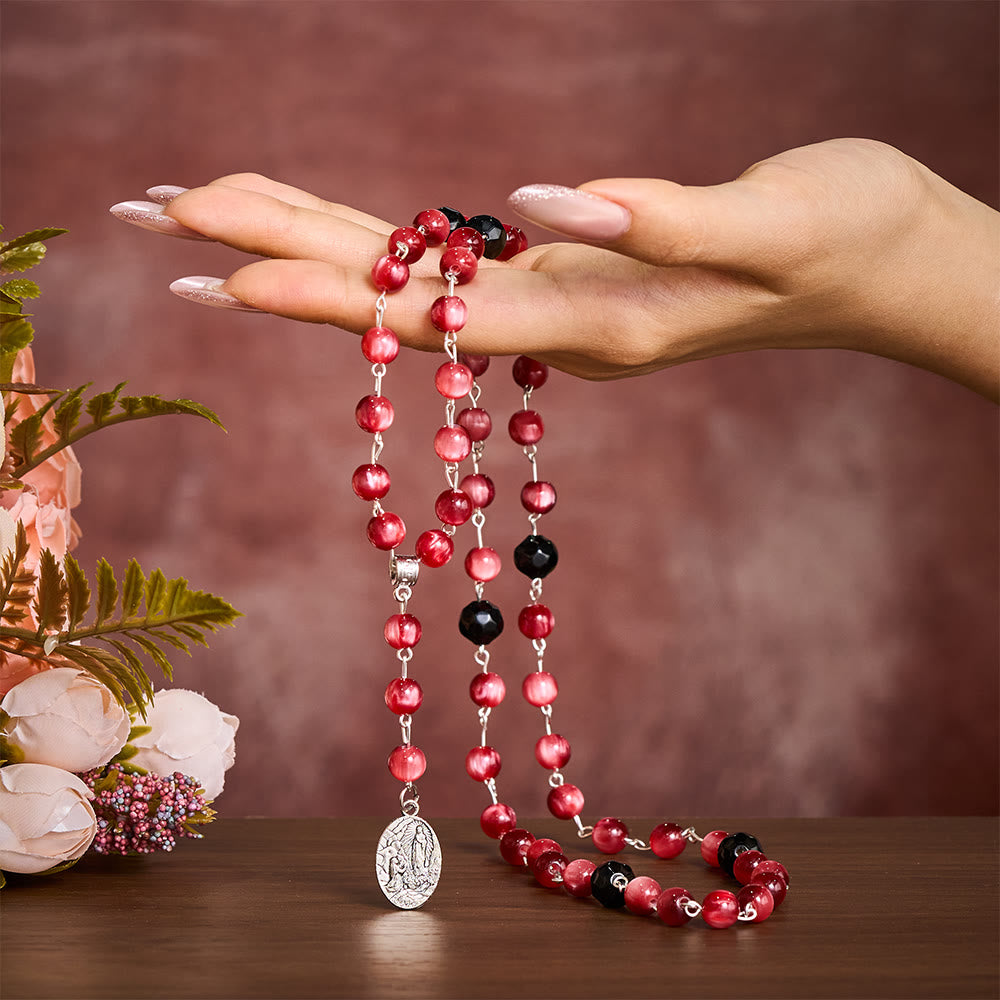 SolaceBeads Burgundy &amp; Black Seven Sorrows Rosary Chaplet With Miraculous Medal: Sorrowful Devotion - image 1