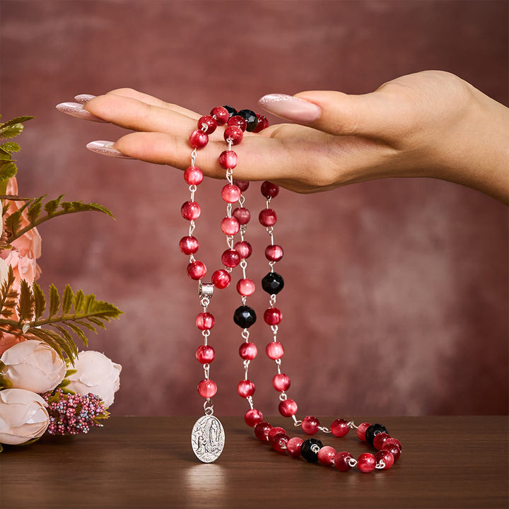 SolaceBeads Burgundy &amp; Black Seven Sorrows Rosary Chaplet With Miraculous Medal: Sorrowful Devotion - image 1