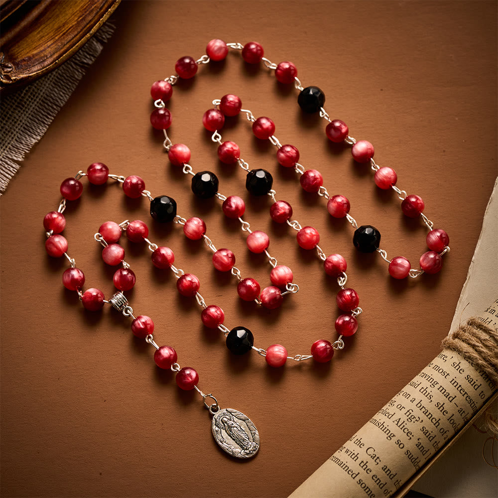 SolaceBeads Burgundy & Black Seven Sorrows Rosary Chaplet With Miraculous Medal: Sorrowful Devotion - Seven Sorrows - image 0