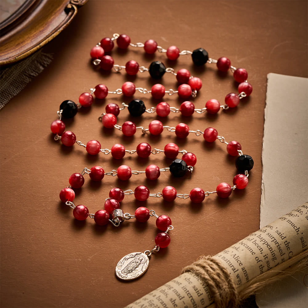 SolaceBeads Burgundy &amp; Black Seven Sorrows Rosary Chaplet With Miraculous Medal: Sorrowful Devotion - image 8